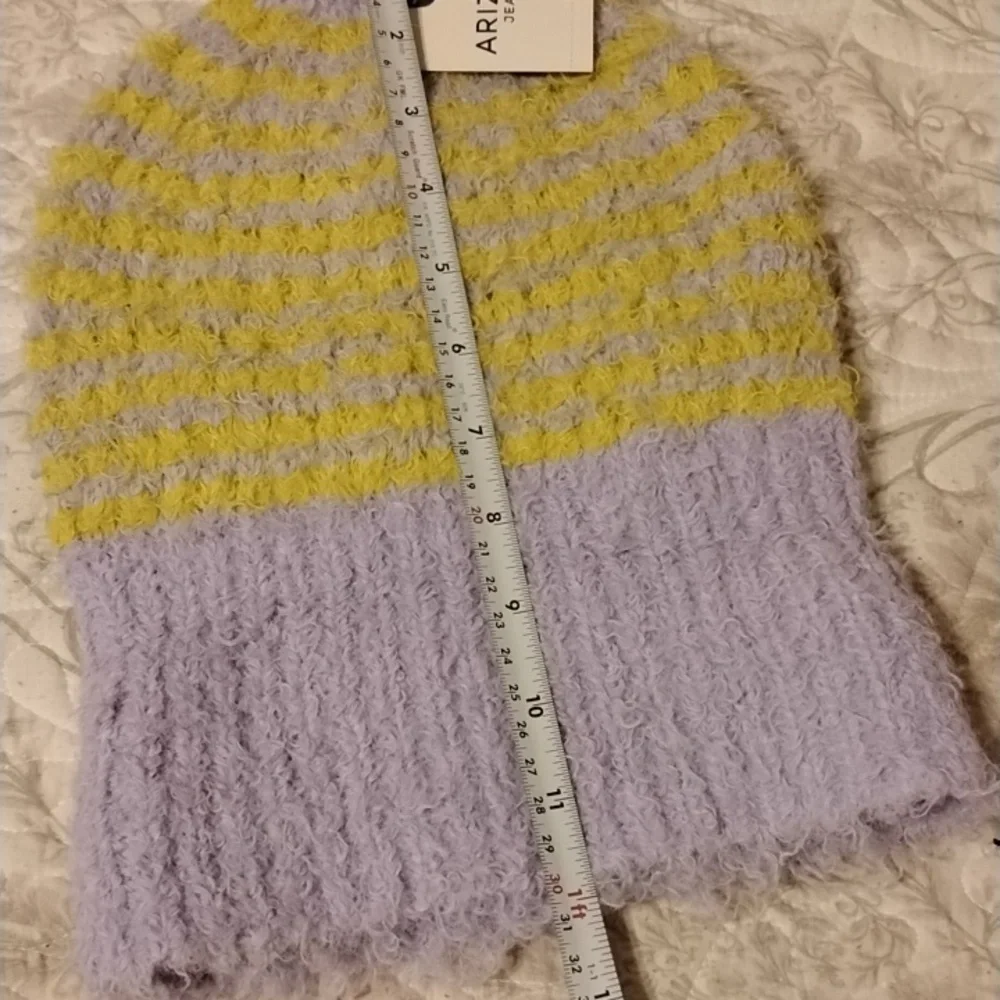 Arizona Jean Company Junior Striped Lilac/Lime/Yellow Knit Beanie, NWT